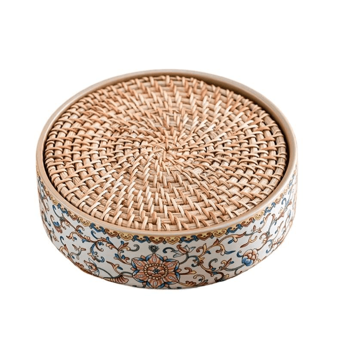 【中国直邮】 一品仟堂 珐琅彩繁花缠枝莲藤编壶储水式干泡台茶壶 14*4厘米