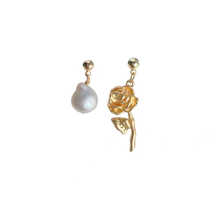 Baroque pearl rose earrings retro court style. Each one is a unique pearl. 1 pair