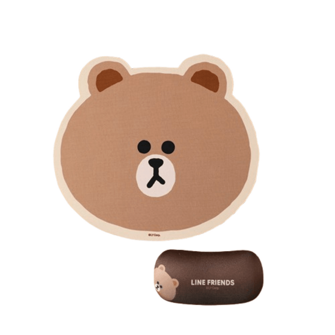 【中國直郵】 日本 LINE FRIENDS 滑鼠墊防滑耐磨軟墊加厚電腦桌墊 布朗熊頭像款 滑鼠墊+手托 1套