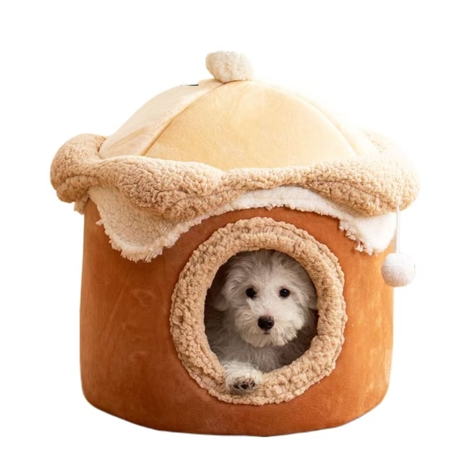 Pet Ice Cream Plush House Cute Fun Nest Autumn Winter Cat Nest Dog Nest - Coffee Color L(Within 18 Kg) 1Pc