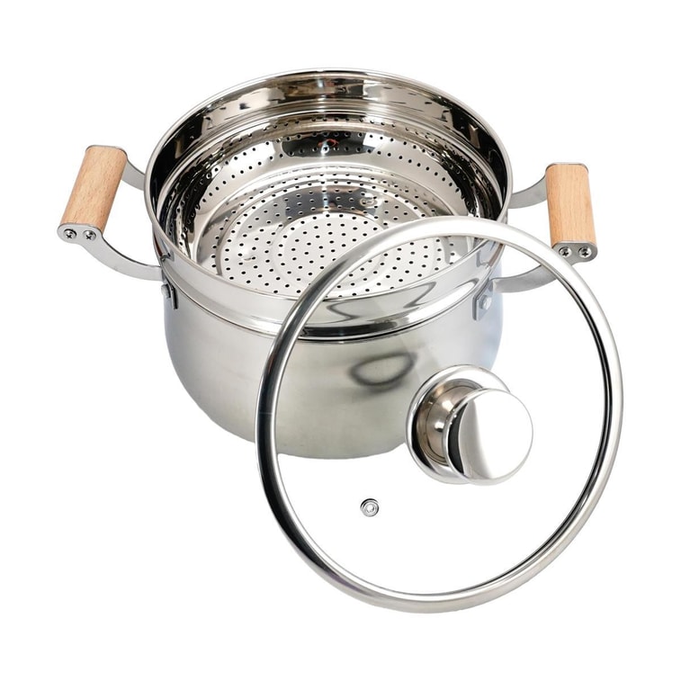 YANOSAKU矢之作 蒸锅汤锅 多功能煮锅带蒸笼架 木柄 22cm 4