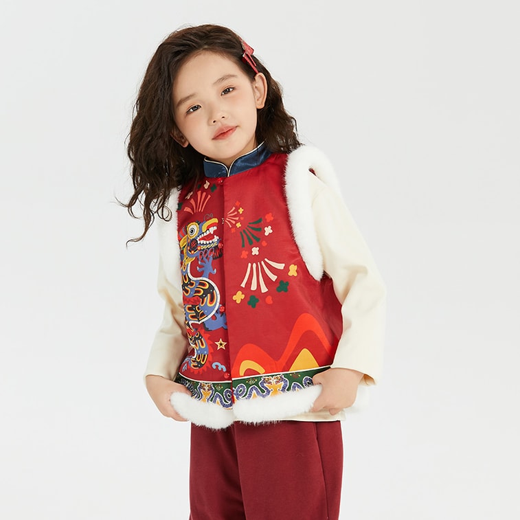 【中国直邮】年衣儿童棉马甲男女秋冬新款婴儿小马褂背心拜年服 紫苑红 150码 7