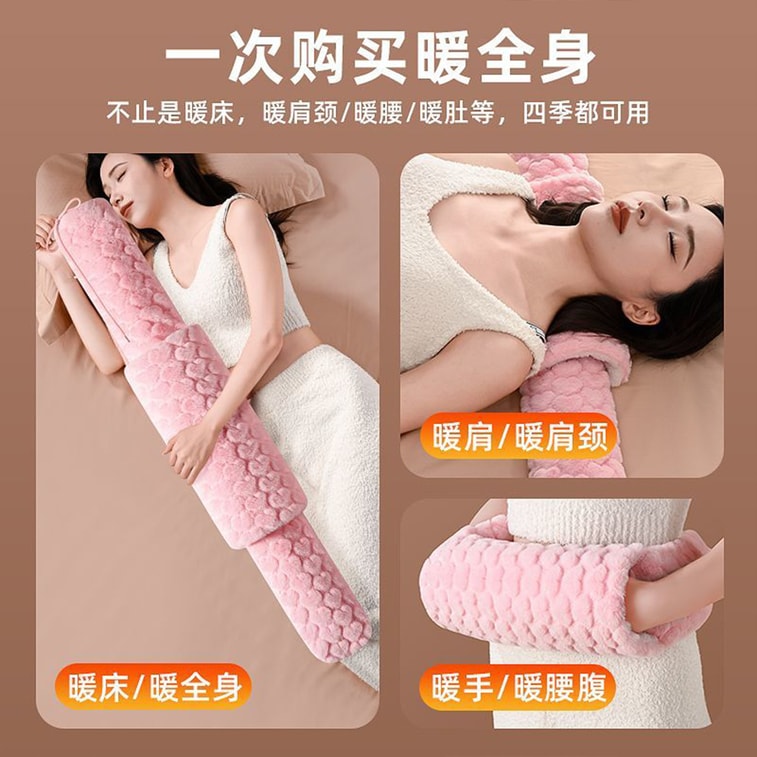 【中国直邮】 HSPM 新款便携式大号超长暖腰暖肚神器注水热水袋 米白色双插手热水袋  1个 3