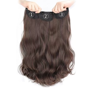 【中國直郵】 HSPM 假髮三片式長捲髮女蓬鬆增發量韓式水波紋模擬蛋蛋捲芭比捲接髮片 淺棕色捲髮60cm 三片裝