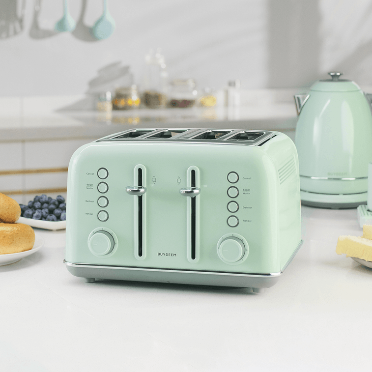 BUYDEEM北鼎 4片家用多士炉 烤面包机 吐司机 全不锈钢喷涂 宽烤槽 七档火力 DT640 浅杉绿 #复古绿 圣诞新年情人节七夕父亲节母亲节礼物 6