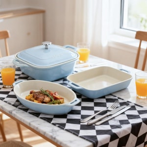 Ceramic Baking Dish Set, Macaron Color, 4-Piece Set/Light Blue