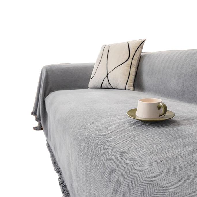 New High-End Moving Character Patterned Universal Sofa Cover Fabric Herringbone Pattern - Smog Gray 180*130