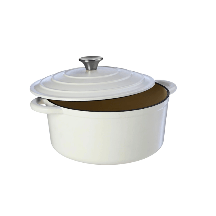미국산 시나몬(Sinamon) 주철 에나멜 냄비 28cm(6쿼트), 무광 흰색, 프로스티드 피니시 시리즈. 천연 미세 압력 조리 방식으로 은은한 끓임과 저온 조리가 가능한 다기능 가정용 슬로우 쿠커/스튜 냄비입니다. 모든 종류의 가스레인지에서 사용 가능합니다. 8