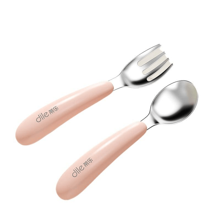 [중국 직배송] 티티레 아기 이유식 스푼, 어린이용 스테인리스 스틸 포크와 스푼 세트, 벚꽃 핑크색, 13*3.2cm*1개