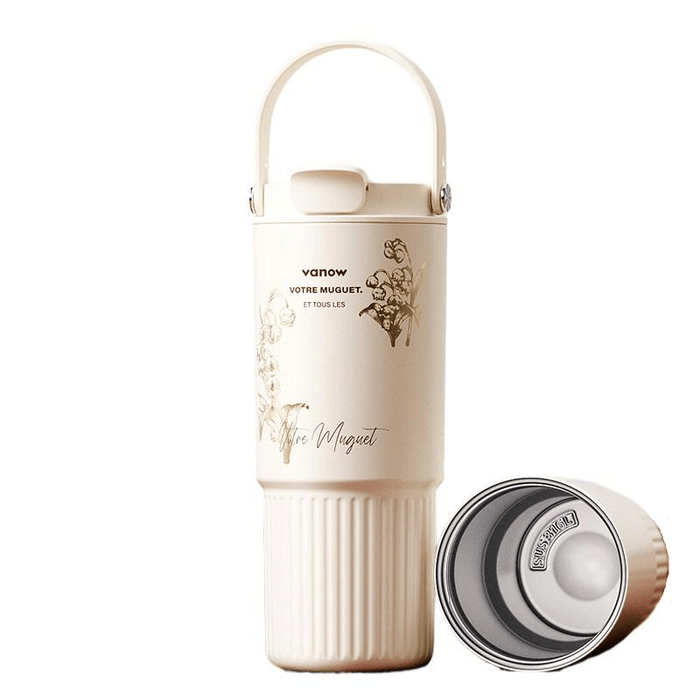 Large Capacity Insulated Cup Portable Ceramic Liner Car Straw Cup For Women Yellow 800ml