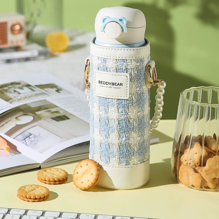 Portable Water Bottle with Tweed Carrier Bag and Bead Strap  470ml 4