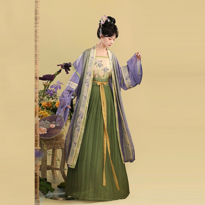 【中国直送】HSPM スーパーフェアリー宋王朝風ロングベスト4点セット、カジュアル薄手漢服、紫虹色、4点セット、サイズM、1セット