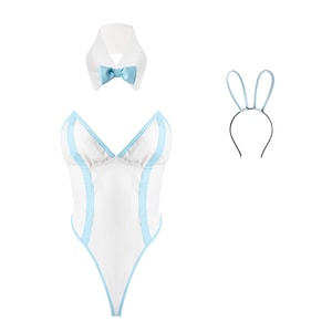 Fun Lingerie Sexy Tight Neck Hanging Lace Secretary Dress Blue One Size (No Stockings)