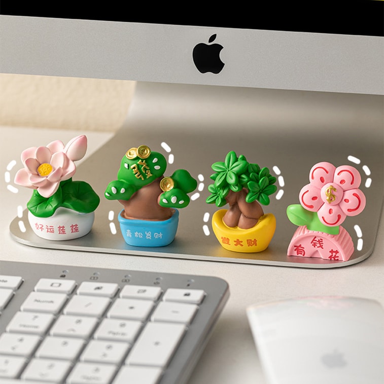 【中国直邮】 HSPM 新款创意礼品有钱花办公桌面摆件治愈解压装饰树脂工艺小摆件 发财植物摆件四件套  F 5