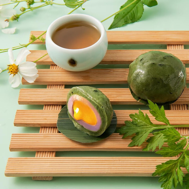 청단 - 녹색 쌀공, 타로 페이스트와 커스터드 맛, 4개, 7.05온스 8