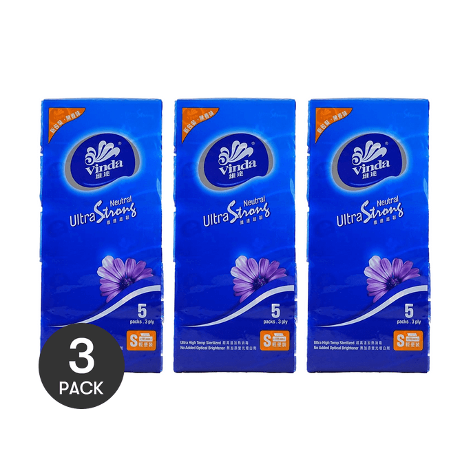 VINDA维达 蓝色袋装抽纸 无香味 小号轻便装 三层纸巾110抽x5包 *3【3份超值装】
