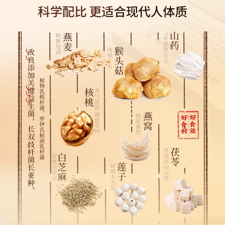 [중국 직배송] 구벤탕 노루궁뎅이버섯 위장 영양 분말, 영양 아침 식사, 얌 쌀 죽, 소화 건강 분말, 팔보 500g/캔 3