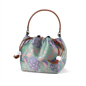 【中国直送】HSPM 新スタイル 宋錦織 シルクハンドバッグ 牡丹柄 グリーンジャカード (1個)