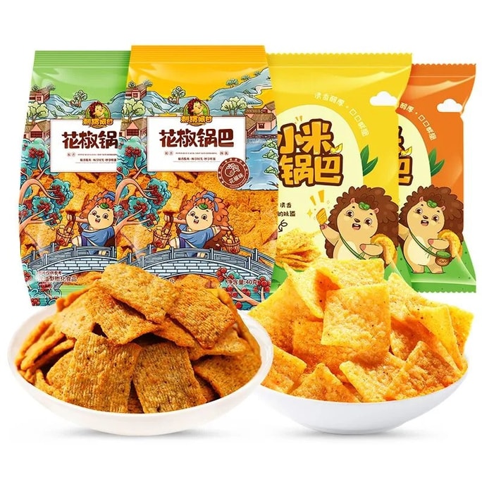 【中國直郵】 刺蝟阿甘 花椒鍋巴2包80g小米鍋巴2包70g休閒解饞麻辣零食辦公室宿舍 150g