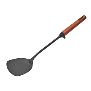 왕위안지 스테인리스 스틸 웍 주걱, 내구성이 뛰어나고 견고하며, 순철 질화 처리, 무독성 및 불소 무첨가, 천연 나무 손잡이 (1개)