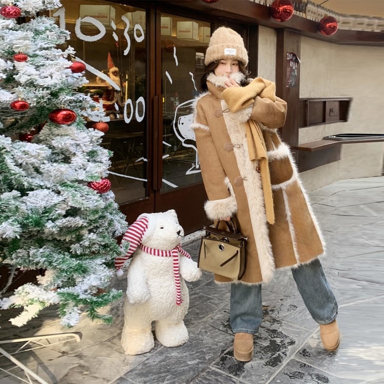 Faux Fox Fur Long Loose Fuzzy Thickened Coat with Shearling Lining