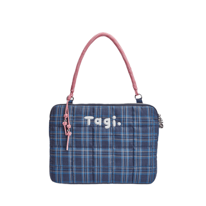 【中国直邮】 Tagi 编织小枕头刺绣手提包 28.5×38.5×2.5cm 防摔电脑包 休闲单肩笔记本包 蓝色款