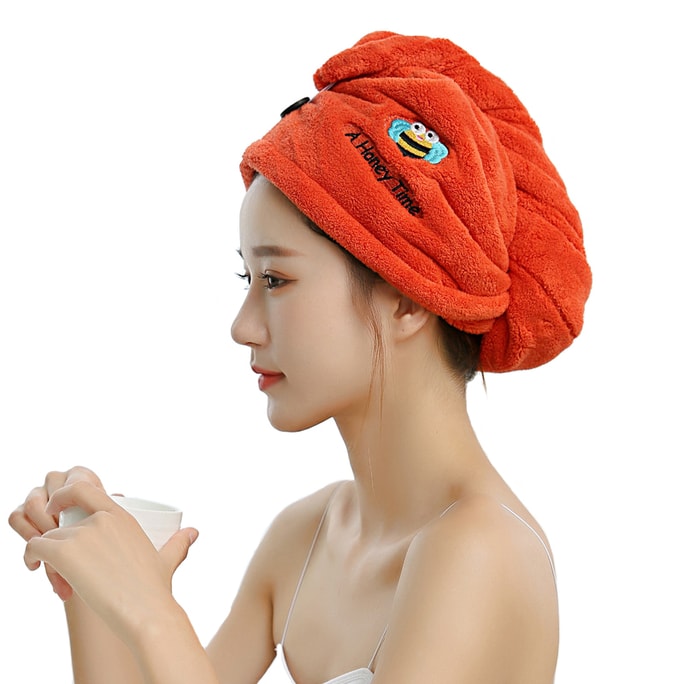 【中國直郵】乾髮帽包頭巾 珊瑚絨刺繡 吸水速乾 珊瑚紅