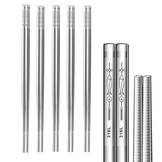 Stainless Steel Chopsticks - 5 Pairs Reusable metal chopsticks Dishwasher Safe, Japanese Chinese korean Chopsticks Set,Non-Slip stainless chop sticks