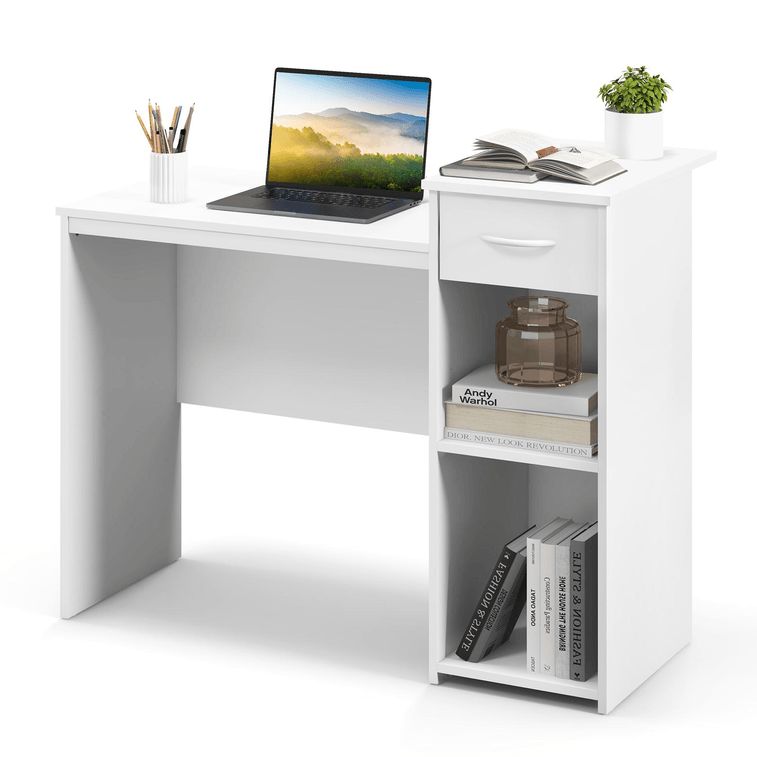 43.5 Inch Computer Desk With Drawer Modern Laptop PC Desk With Adjustable Shelf And Cable Hole-White 3