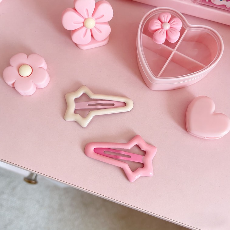 ファンシージャスミンクリーミースターヘアクリップ - 甘くて夢のようなスターヘアクリップ、スイートガールのマストハブアイテム、イエロー+ピンク（1ペア） 3