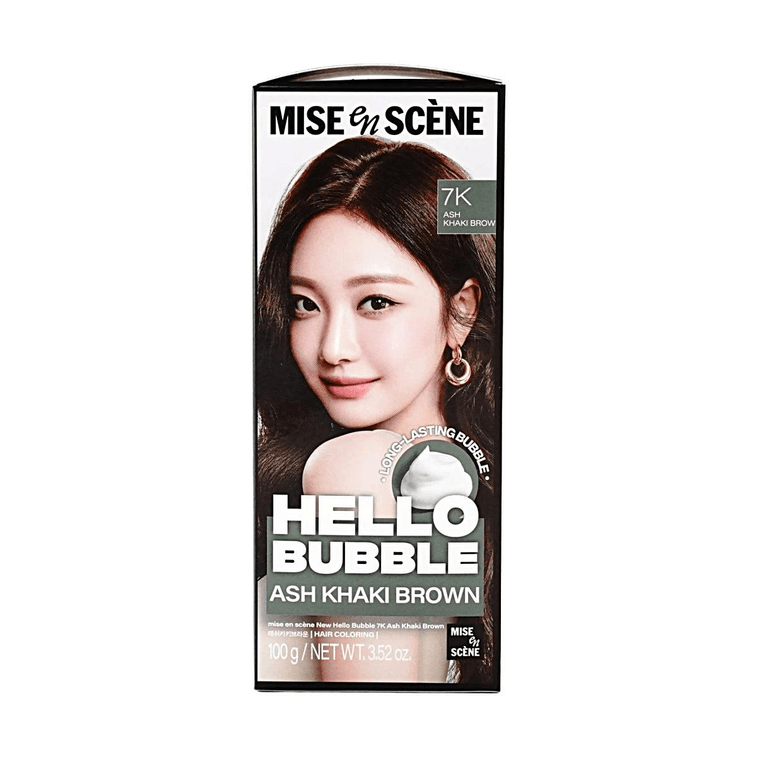 안녕하세요 버블 헤어 염색약, 쉬운 헤어 컬러링, 3.52 oz. #7K 애쉬 카키 브라운 3