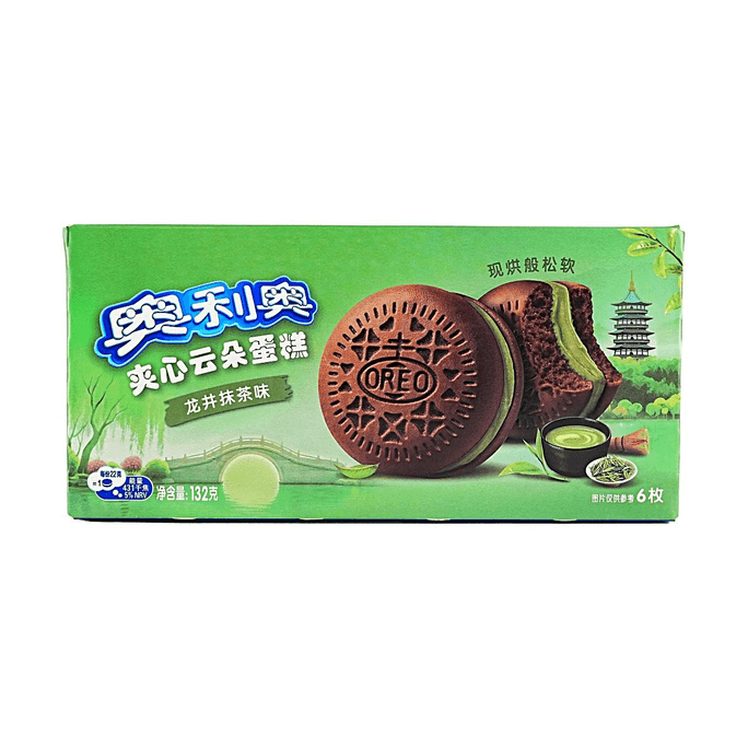 大陆版OREO奥利奥 夹心云朵蛋糕 龙井抹茶味 6枚入 132g【限定口味】【早餐下午茶点心】