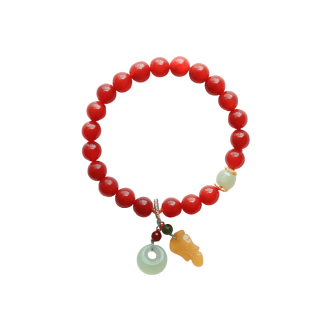 野草集 「本命年红玛瑙手链」天然玛瑙护身符 男女通用 辟邪护主 吉祥好运 8mm单圈 1件