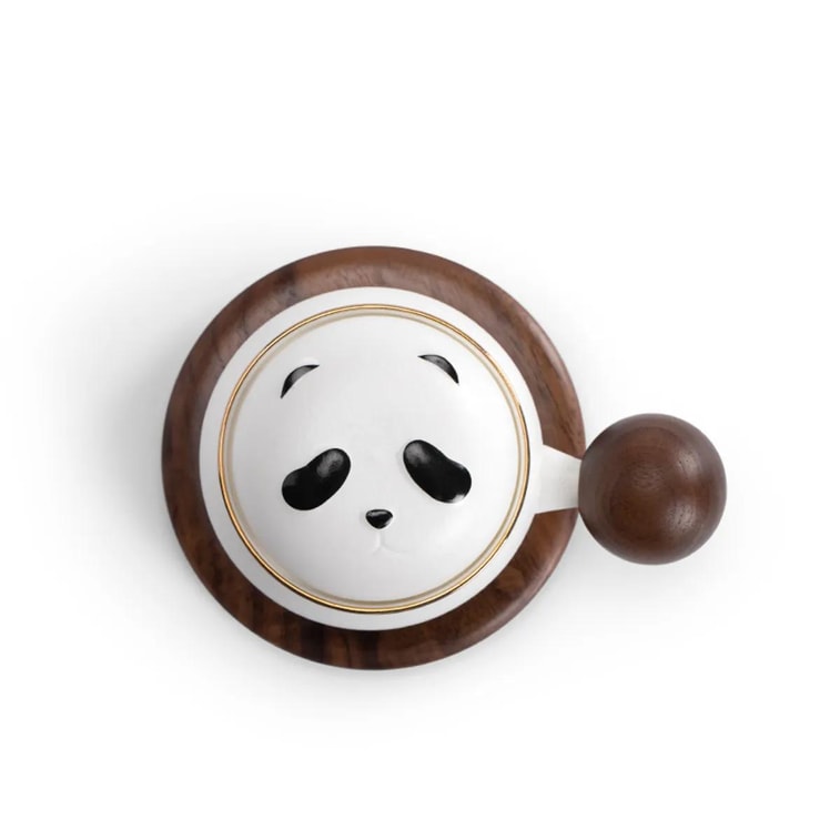 Ceramic Panda Tea Cup & Wood Coaster with Spoon 6.08 fl oz 9