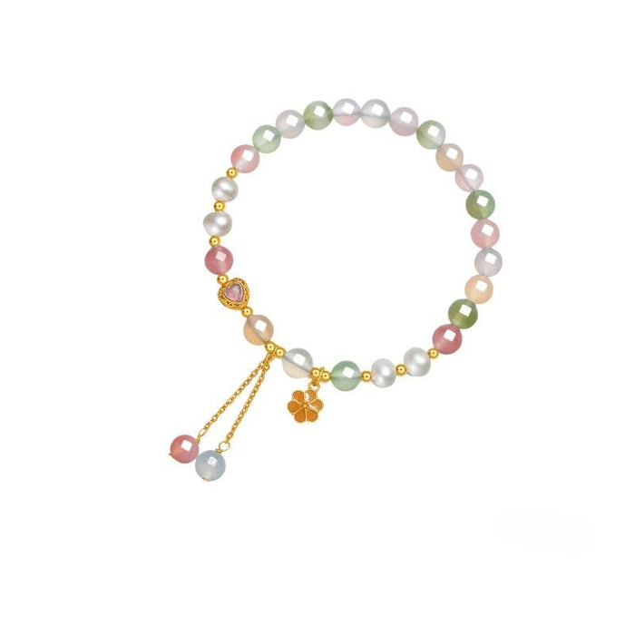Saturday Fortune Little Happy Peach Silver Agate Bracelet Silver & Gold Tone Sweet & Elegant 17cm*1 piece