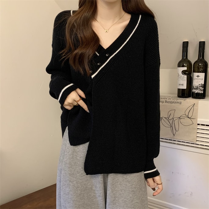 V-Neck Autumn/Winter New Knitted Cardigan Black