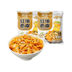 【中国直邮】 阿宽 【网红爆款】椒香麻酱味红油面皮宽面干拌面110g*2袋