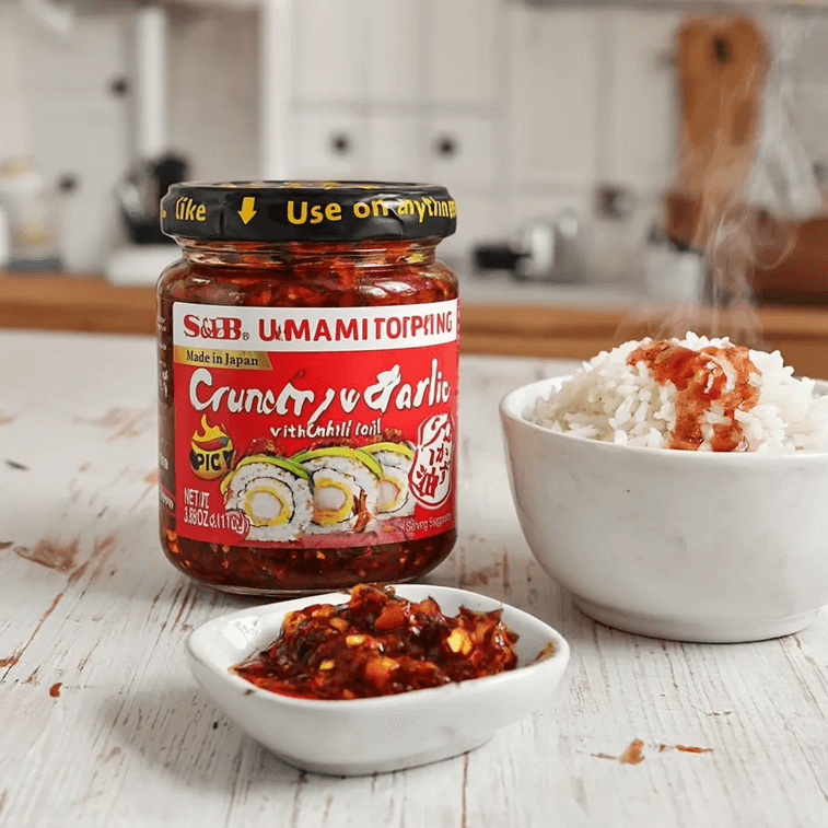 S&B Umami Topping Crunchy Garlic with Chili Oil Spicy 3.88oz front view