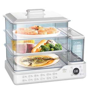 Electric steamer electric steaming basket stew and steam integrated 110V three layer large capacity 24L white 1 pack