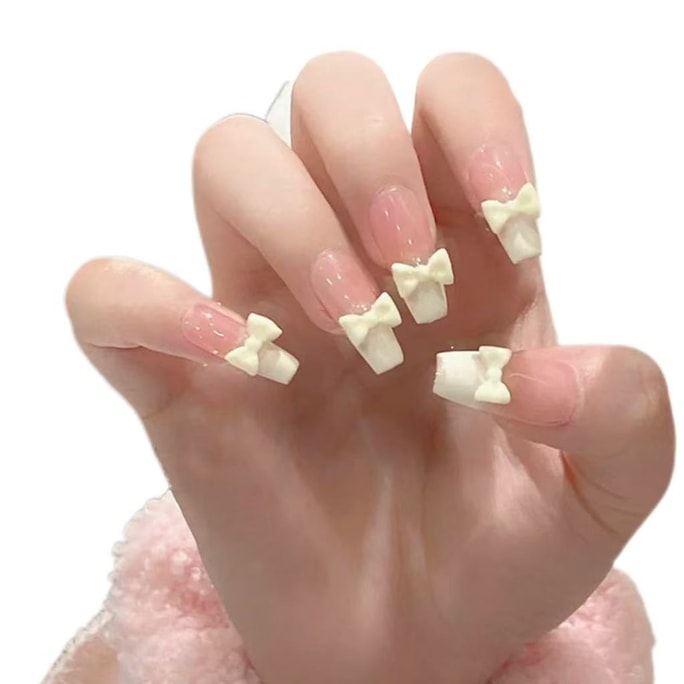 False Long Nails Fake Nails Yellow Bow Ties Color 1 Box Each Box Contain 22-24 Pcs With Tools
