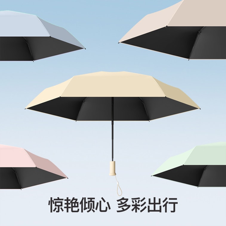 [中国から直送] HSPM 伸縮ハンドル 超軽量 ミニ傘 晴雨兼用 日焼け防止 UVカット 伸縮ハンドル付き 折りたたみ傘 翡翠イエロー - カプセルボックス 傘1本 3