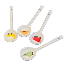 Ceramic Small Spoon Personal Long-Handle Soup Ladle Underglaze Colored Teaspoon Rice Spoon High-Quality Design Spoon 4 mixed F