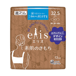 日本ELIS怡麗 素肌超薄護翼全棉衛生棉 夜用型 325mm 13枚入