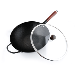 美國NARITA 無塗層錘紋鐵鍋家用炒鍋 含玻璃鍋蓋 34cm NW-234 電磁爐適用