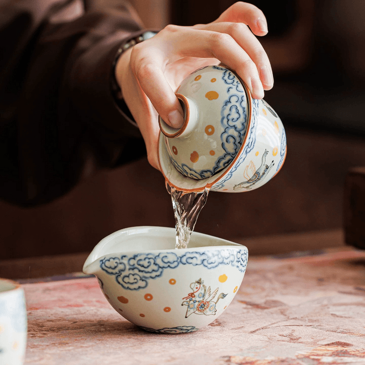 中国直邮】 一品仟堂草木灰驭马青云二才盖碗茶杯陶瓷*1件- 亚米
