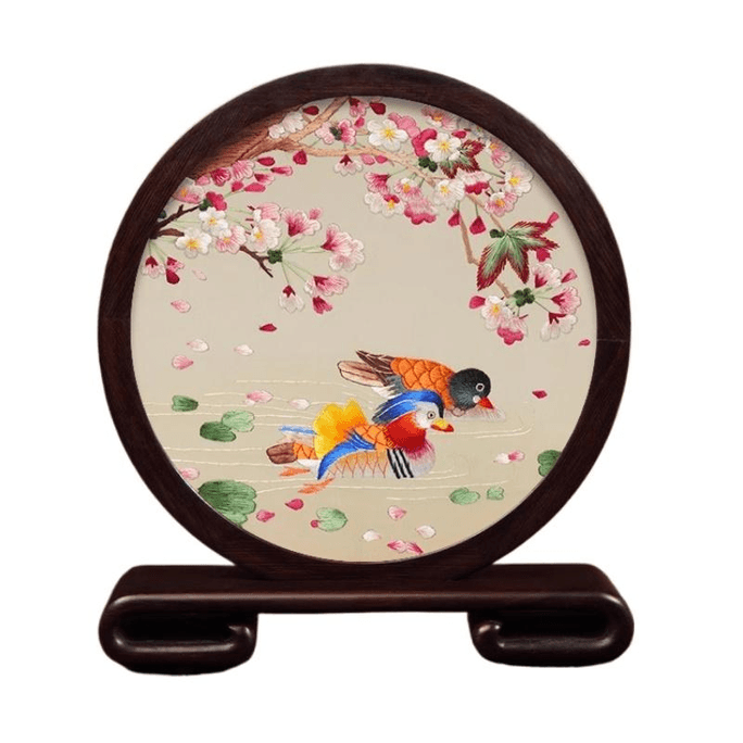 [중국 직송] 정교한 수저우 자수, 수제 실크 자수 장식품 - 물놀이하는 원앙, 21.5*24*4.5cm