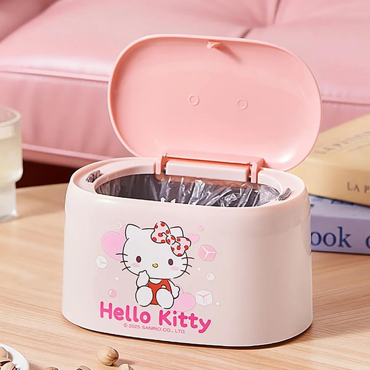 Sanrio Desktop Mini Trash Can, Pink, 7.5x5.1x4.7 in, Cute Tabletop Waste Bin 5
