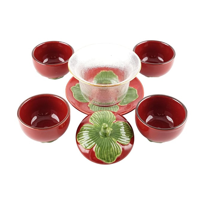 Kawashimaya Persimmon Tea Set Gift Box (1 Covered Bowl; 1 Tea Tray; 4 Cups)