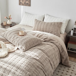 【中國直郵】Lullabuy 高級感慵懶係人造兔絨秋冬四件套床上用品床單被套居家 焦糖奶凍 King Size