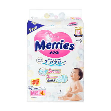 【新版本增量】日本KAO花王 MERRIES妙而舒 通用婴儿纸尿裤 M号 6-11kg 68枚入